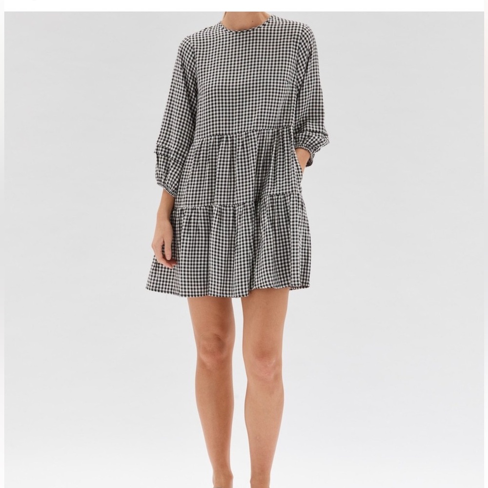 Staple The Label Western Shirt Dress with ruffle skirt - navy gingham